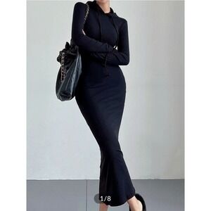 Drop Shoulder Drawstring Hooded Dress medium new with tags